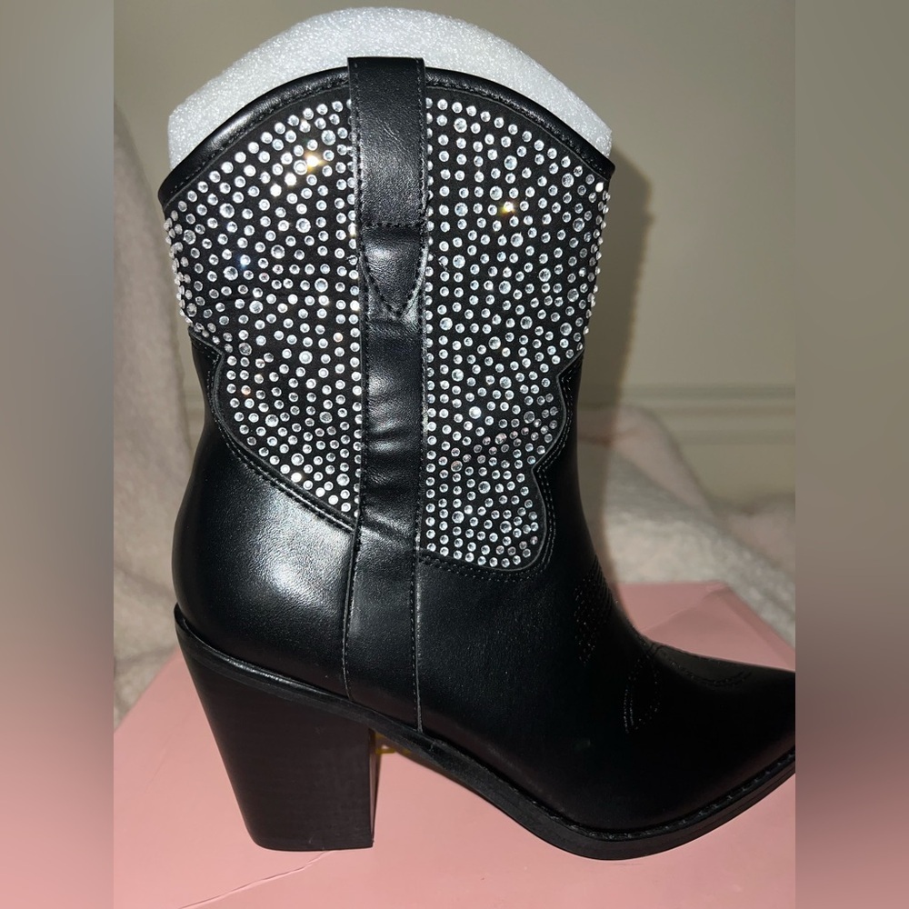 NIB Dolls Kill Cowgirl Ways Western Boot Cassidy Denim Boot in Black w/ Crystals - Picture 8 of 16
